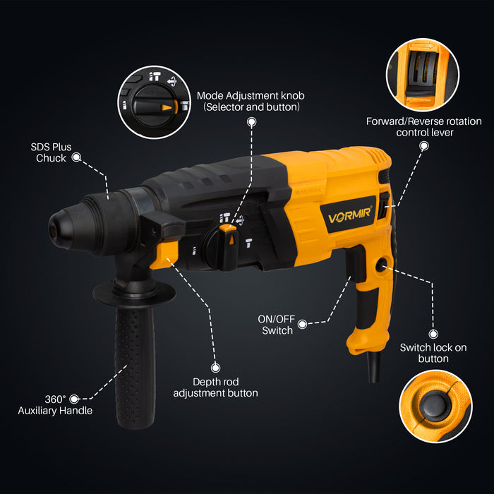 IBELL VORMIR Rotary Hammer Drill VR RH26-26, SDS Plus Chuck 26mm, 780W, Copper Armature, 900RPM, Speed 4000/min, Impact Energy 3J