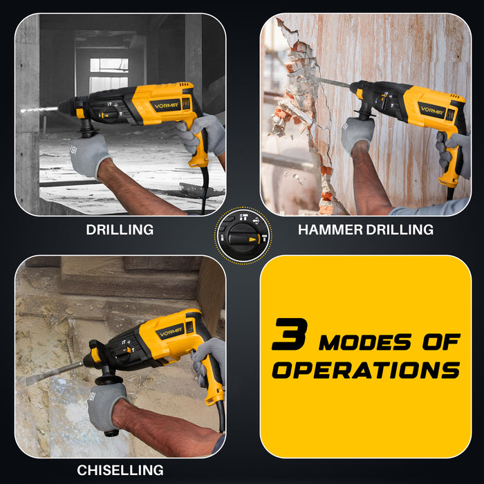 IBELL VORMIR Rotary Hammer Drill VR RH26-26, SDS Plus Chuck 26mm, 780W, Copper Armature, 900RPM, Speed 4000/min, Impact Energy 3J