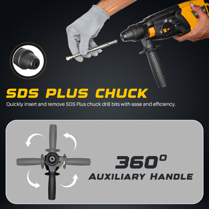 IBELL VORMIR Rotary Hammer Drill VR RH26-26, SDS Plus Chuck 26mm, 780W, Copper Armature, 900RPM, Speed 4000/min, Impact Energy 3J