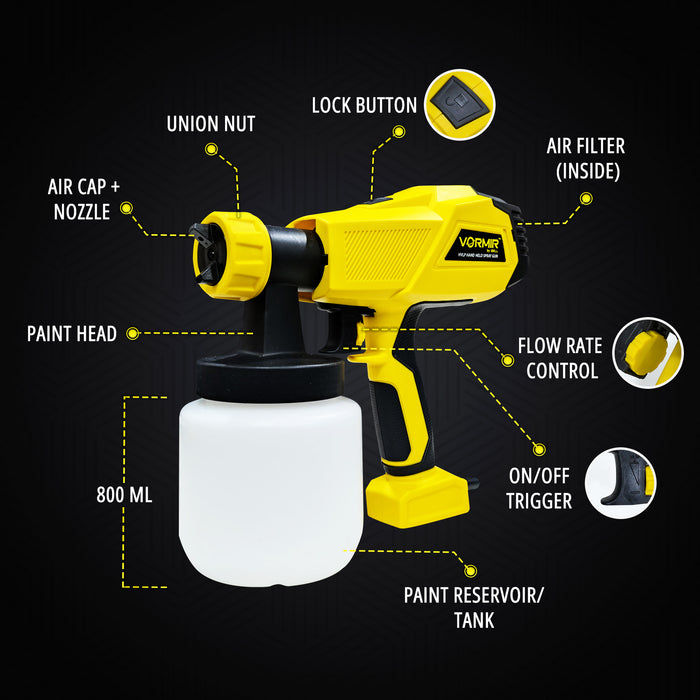 iBELL VORMIR VR SG45-25 Electric HVLP Paint Spray Gun 450W – Portable Painting/Spraying Machine with 800ml Reservoir, Dual Nozzles (1.8mm & 2.6mm), 800ml/min High Flow Rate, Corded Electric