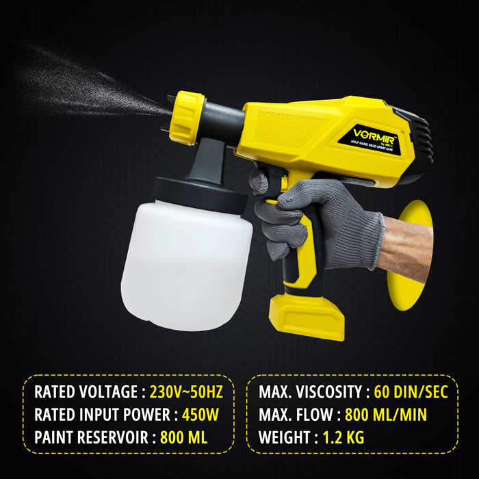 iBELL VORMIR VR SG45-25 Electric HVLP Paint Spray Gun 450W – Portable Painting/Spraying Machine with 800ml Reservoir, Dual Nozzles (1.8mm & 2.6mm), 800ml/min High Flow Rate, Corded Electric