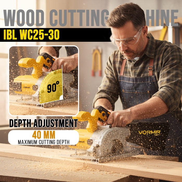 iBELL Vormir VR WC25-30 Dust-Free Wood Cutting Machine | 1250W Motor, 13,000 RPM, 125mm (5”) Cutting Wheel, 40mm Cutting Depth | Class II Protection | Clean & Precise Cutting Tool for Wood & Boards | 6-Month Warranty