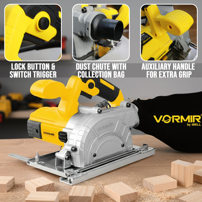 iBELL Vormir VR WC25-30 Dust-Free Wood Cutting Machine | 1250W Motor, 13,000 RPM, 125mm (5”) Cutting Wheel, 40mm Cutting Depth | Class II Protection | Clean & Precise Cutting Tool for Wood & Boards | 6-Month Warranty