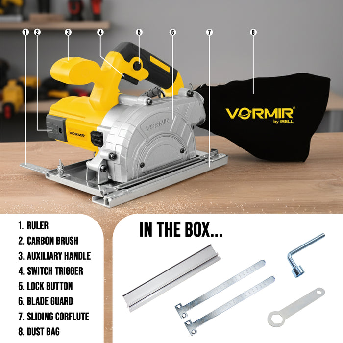 iBELL Vormir VR WC25-30 Dust-Free Wood Cutting Machine | 1250W Motor, 13,000 RPM, 125mm (5”) Cutting Wheel, 40mm Cutting Depth | Class II Protection | Clean & Precise Cutting Tool for Wood & Boards | 6-Month Warranty