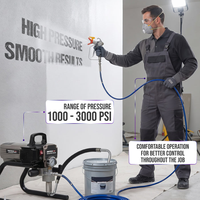 WINTECH PRO WT AS18-25 Airless Paint Sprayer, 1800W Electric High Pressure Spray Gun, 1000–3000 PSI, 2.5L/Min Flow Rate, 220–240V, 1/4" Hose Connection for Wall, Furniture & Painting Projects,6 Months Warranty