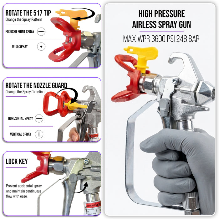 WINTECH PRO WT AS18-25 Airless Paint Sprayer, 1800W Electric High Pressure Spray Gun, 1000–3000 PSI, 2.5L/Min Flow Rate, 220–240V, 1/4" Hose Connection for Wall, Furniture & Painting Projects,6 Months Warranty