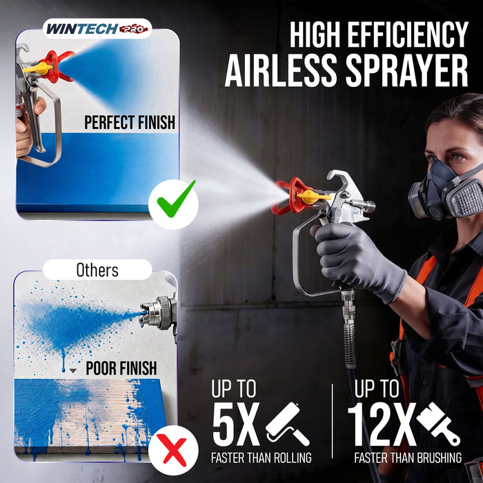 WINTECH PRO WT AS18-25 Airless Paint Sprayer, 1800W Electric High Pressure Spray Gun, 1000–3000 PSI, 2.5L/Min Flow Rate, 220–240V, 1/4" Hose Connection for Wall, Furniture & Painting Projects,6 Months Warranty