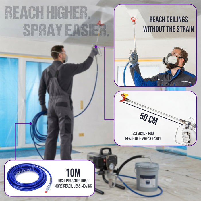 WINTECH PRO WT AS18-25 Airless Paint Sprayer, 1800W Electric High Pressure Spray Gun, 1000–3000 PSI, 2.5L/Min Flow Rate, 220–240V, 1/4" Hose Connection for Wall, Furniture & Painting Projects,6 Months Warranty