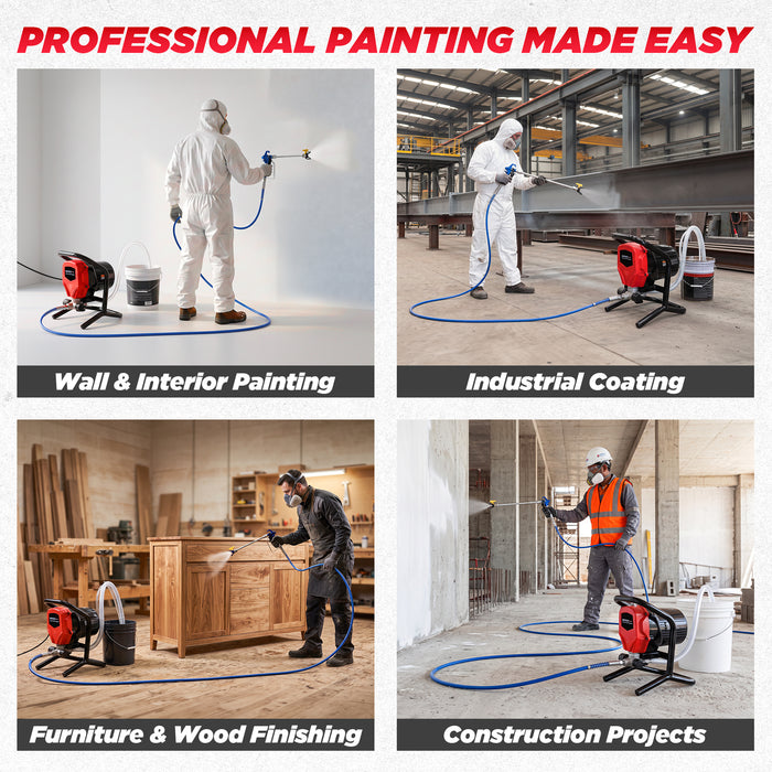 WINTECH PRO WT AS65-15 Airless Paint Sprayer, 650W Electric High Pressure Spray Gun, 1000–3000 PSI, 1.5L/Min Flow Rate, 220–240V, 1/4" Hose Connection for Walls & Furniture, 6 Months Warranty