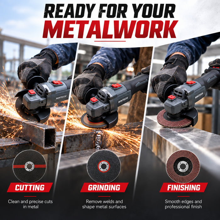 WINTECH PRO WT BA21-85 Cordless Angle Grinder 20V DC, 800W Max Power, Brushless Motor, 0–8500 RPM, 125mm Disc, M14 Spindle, Electric Grinder for Cutting, Grinding, Deburring & Polishing