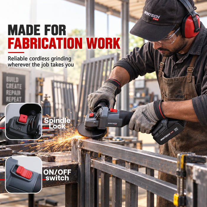 WINTECH PRO WT BA21-85 Cordless Angle Grinder 20V DC, 800W Max Power, Brushless Motor, 0–8500 RPM, 125mm Disc, M14 Spindle, Electric Grinder for Cutting, Grinding, Deburring & Polishing