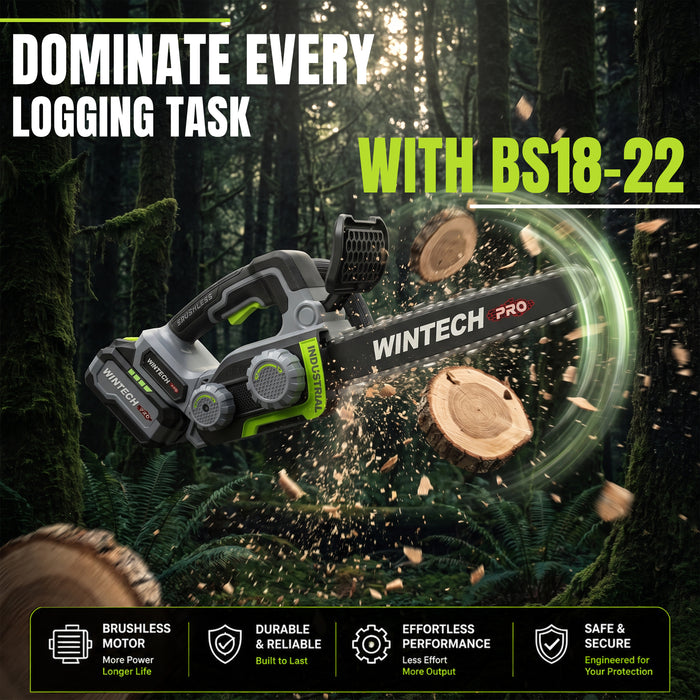 WINTECH PRO WT BS18-12 Cordless Chainsaw Brushless 21V | 800W Motor | 12-Inch Guide Bar | 13m/s Chain Speed | 5780RPM Electric Chainsaw with Automatic Chain Lubrication