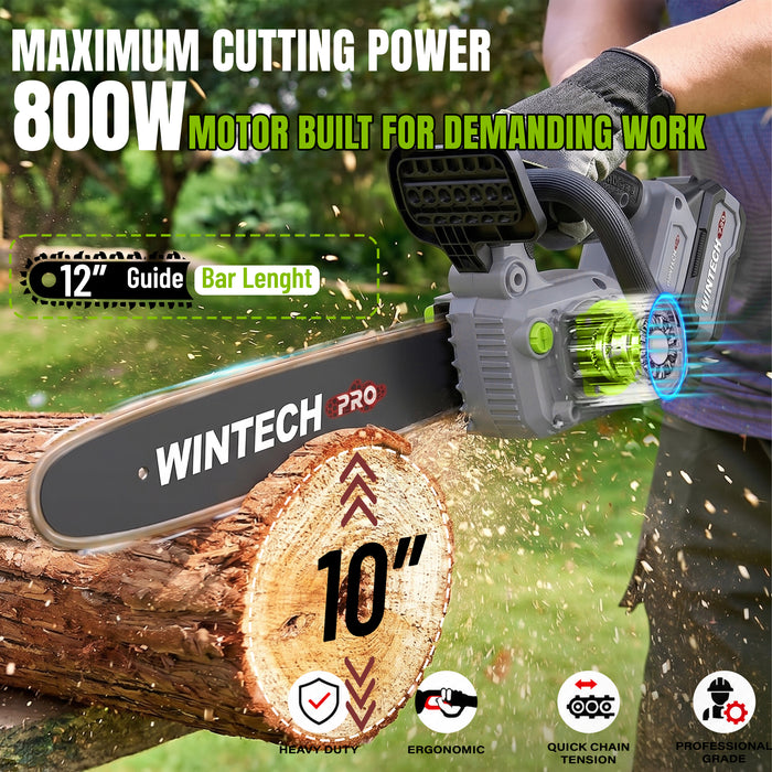WINTECH PRO WT BS18-12 Cordless Chainsaw Brushless 21V | 800W Motor | 12-Inch Guide Bar | 13m/s Chain Speed | 5780RPM Electric Chainsaw with Automatic Chain Lubrication