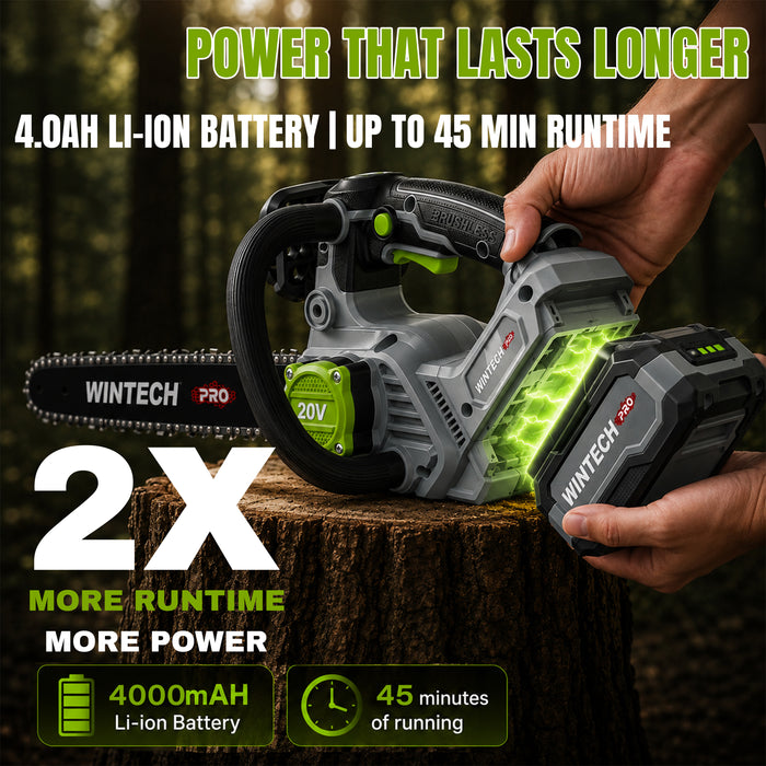 WINTECH PRO WT BS18-12 Cordless Chainsaw Brushless 21V | 800W Motor | 12-Inch Guide Bar | 13m/s Chain Speed | 5780RPM Electric Chainsaw with Automatic Chain Lubrication