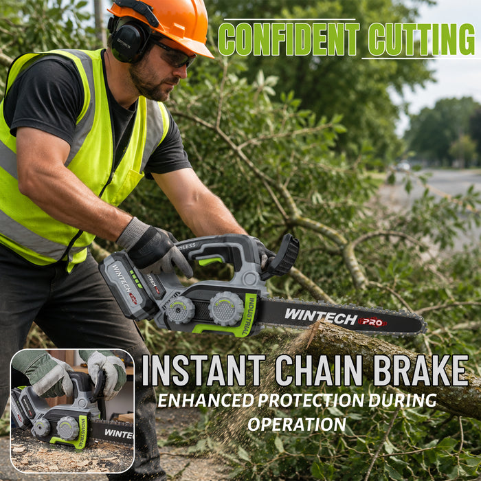WINTECH PRO WT BS18-12 Cordless Chainsaw Brushless 21V | 800W Motor | 12-Inch Guide Bar | 13m/s Chain Speed | 5780RPM Electric Chainsaw with Automatic Chain Lubrication