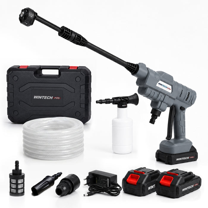 WINTECH PRO 20V Cordless High Pressure Washer, 24 Bar Max Pressure, 3.3L/Min Flow Rate, 2 x 2.0Ah Li-Ion Batteries & Fast Charger, for Car, Fence, Patio, Deck & Bike Cleaning, 6 Months Warranty