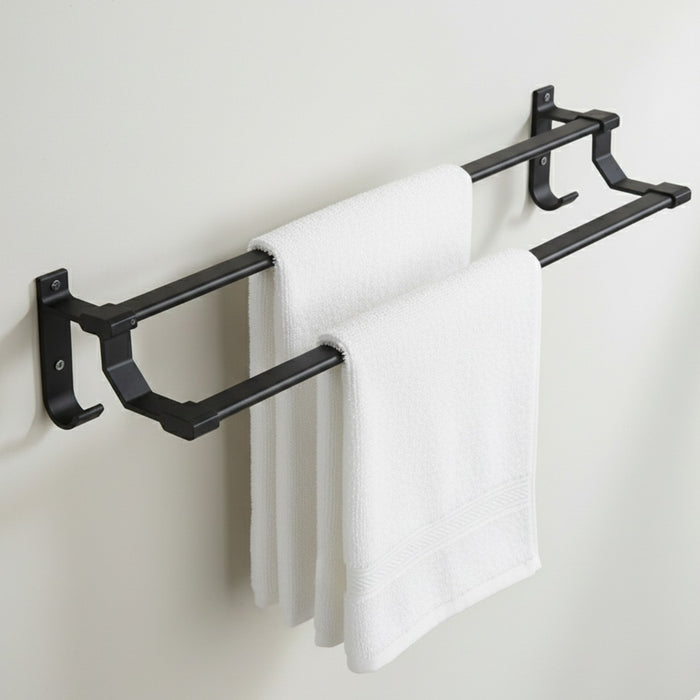 IBL 66-HG iBELL 60 cm (24-Inch) Double Towel Rod with Hooks, Wall Mounted Dark Grey Stainless Steel Double Bar Towel Holder for Bathroom and Home