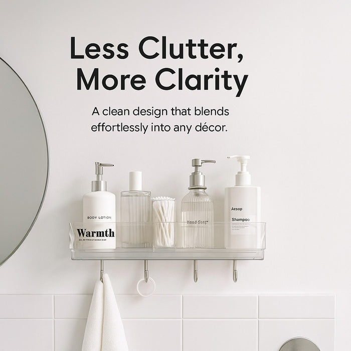 IBL AS-05 iBELL Waterproof No-Punch Shower Shelf Organizer with Hooks | Bathroom Storage Rack for Shampoo & Shower Gel | Easy Installation Shower Caddy | Dimensions: L: 40.5 cm, W: 10 cm, H: 7 cm