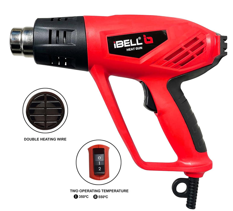 IBELL IBL HG20-82C Hot Air Tool 2000W, Dual Temperature Heat Gun with 350°C & 550°C Settings, 250L/min & 550L/min Air Flow, Hot Air Gun for Paint Removal, PVC Shrinking & DIY Work - 6 Months Warranty