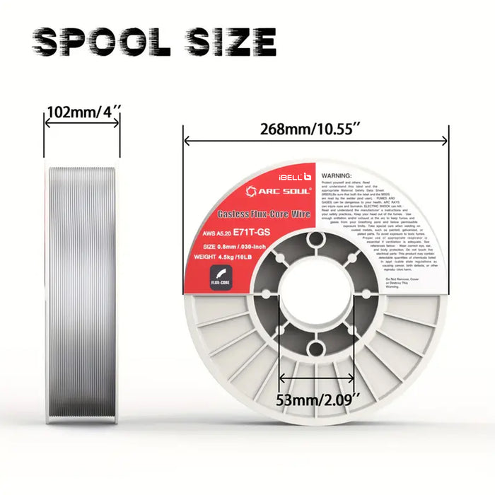 IBELL ARC SOUL4.9 KG.76.2cm-(0.8 Mm) Mild Steel Mag Flux Core Welding Wire, E71T-GS On 4.9 KG Spool, Professional Mild Steel MAG Gasless Wire With Low Splatter And For All Position Gasless Welding, Suitable for IBELL M250 Pro / M220-81 Welding Machines