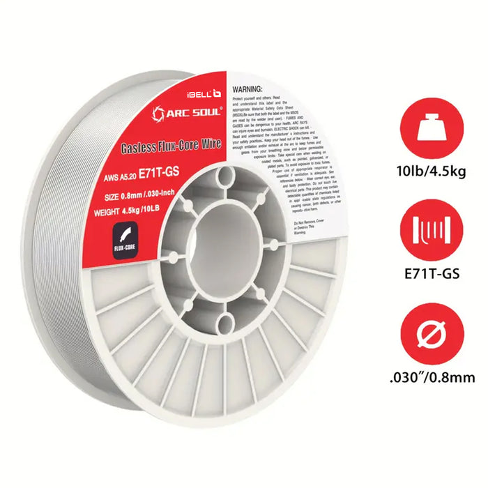 IBELL ARC SOUL4.9 KG.76.2cm-(0.8 Mm) Mild Steel Mag Flux Core Welding Wire, E71T-GS On 4.9 KG Spool, Professional Mild Steel MAG Gasless Wire With Low Splatter And For All Position Gasless Welding, Suitable for IBELL M250 Pro / M220-81 Welding Machines
