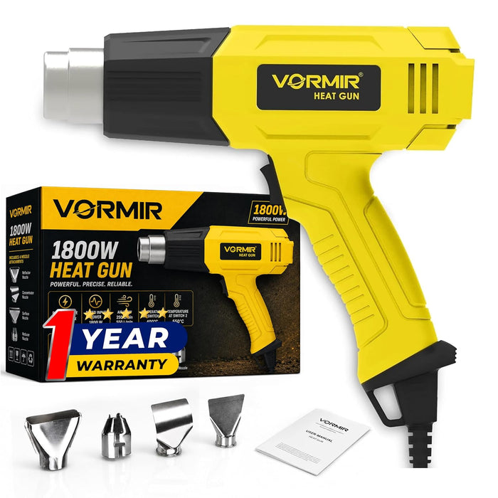 IBELL VORMIR VR HG18-40C Hot Air Tool 1800W with 4 Nozzles | Dual Air Flow 250L/min & 550L/min | 400°C & 550°C Heat Settings for PVC Shrinking, Paint Removal & DIY Work - 12 Months Warranty