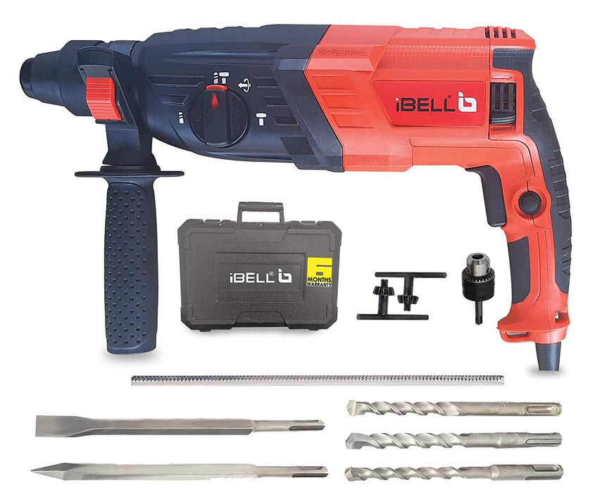iBELL RH26-26, SDS-Plus, 26MM, 780W Heavy Duty Rotary Hammer Drill, Safety Clutch 3 Functions with Vibration Control, Chisels and Drill Bits with Case - 6 Months Warranty