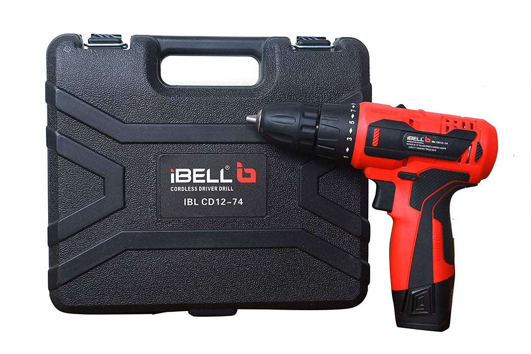 iBELL Cordless Driver Drill CD12-74, 12-Volts (2 Battery+BMC Box+Extra 2 Sides Screw Driver Head)