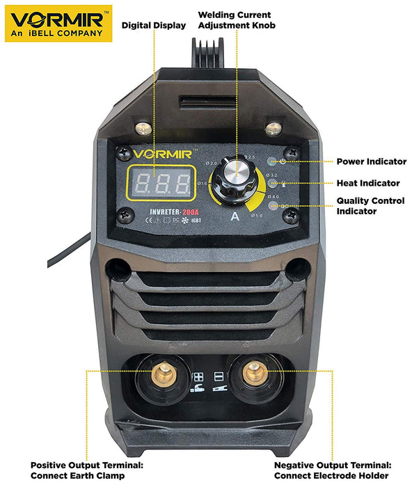 VORMIR M200-90 Inverter ARC Welding Machine (IGBT) 200A with Hot Start, Anti-Stick Functions, Arc Force Control – 1-Year Warranty – with Minor Body Scratches