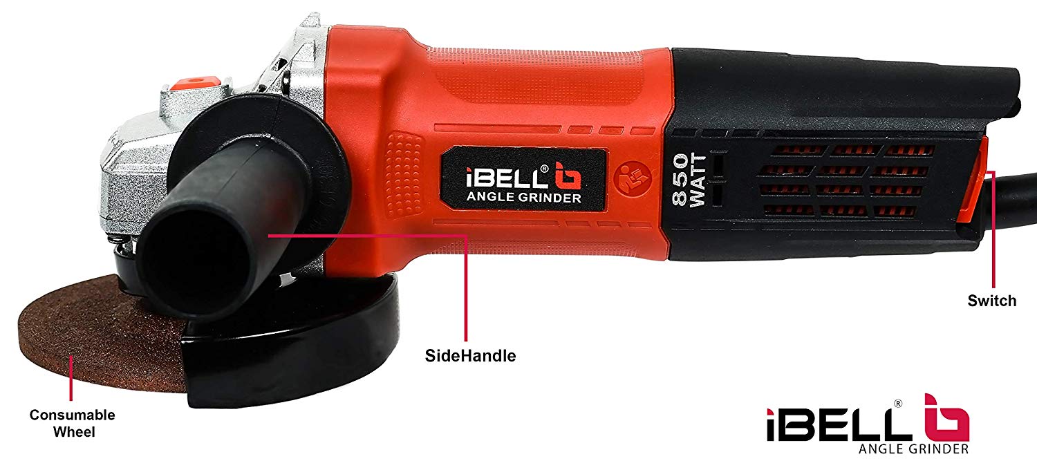 iBELL AG10-70, 850W,4-INCH, 11000RPM Angle Grinder W/Back Switch, 1 Grinding Wheel,1 Wheel Guard, 6 Months Warranty