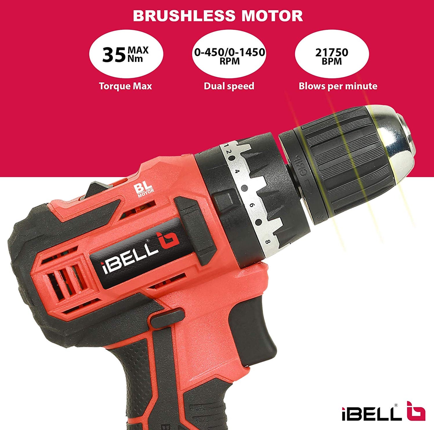 iBELL BM1860 20V Brushless Impact Driver Drill (Cordless) with 2 Batt