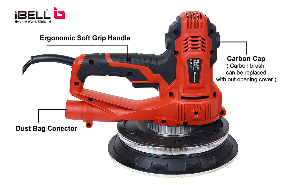iBELL Dry Wall Sander DS80-90, 180MM, 800W, 1200-2300rpm with Vacuum and LED Light - 6 Months Warranty