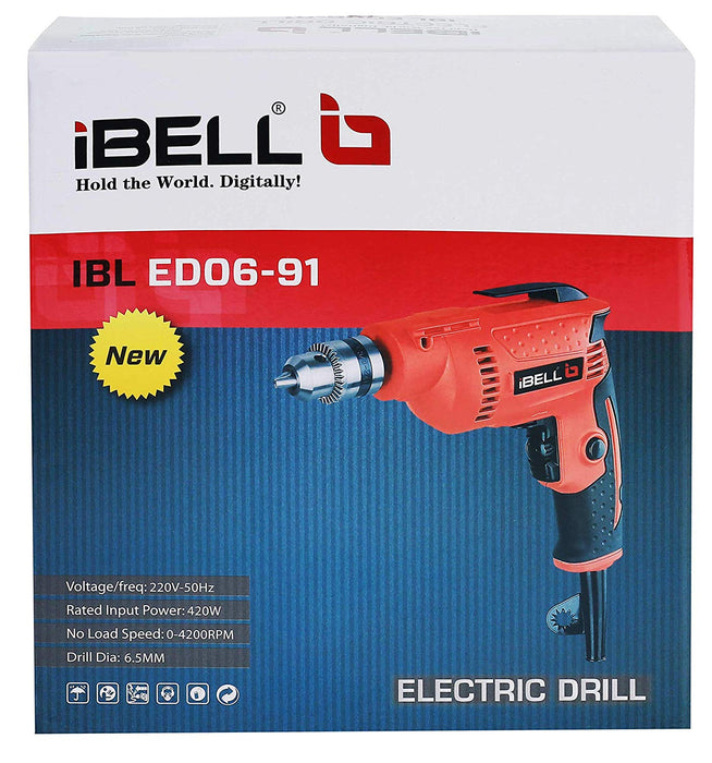 iBELL ED06-91 High Speed Electric Drill 6.5MM,420W,4200RPM - 6 Months Warranty