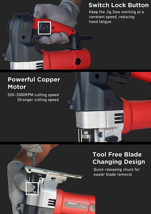 iBELL JS10-70 Jig Saw 700W, 500-3000rpm, Bevel Cutting, Variable Speed - 6 Months Warranty