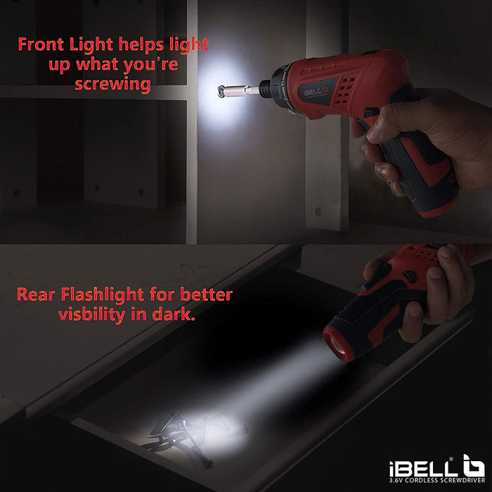iBELL MS06-16 Cordless Rechargeable Electric Screwdriver 3.6V, 1500mAh Lithium Ion Battery MAX Torque 3.5Nm, 2 Flexible Position and 16 Torque Setting, Front LED and Rear Flashlight- 6 Months Warranty