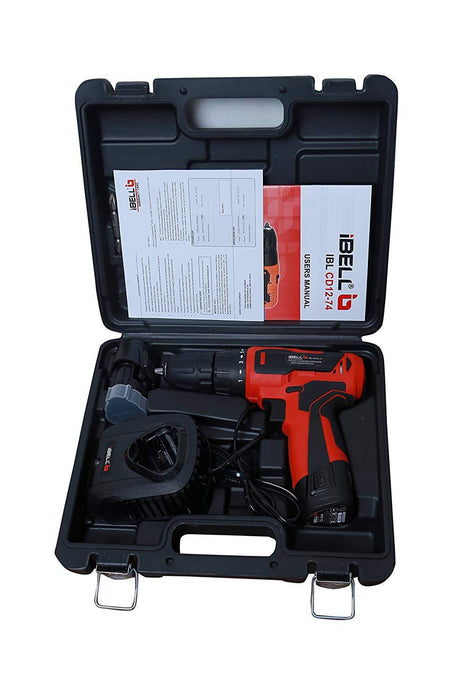 iBELL Cordless Driver Drill CD12-74, 12-Volts (2 Battery+BMC Box+Extra 2 Sides Screw Driver Head)