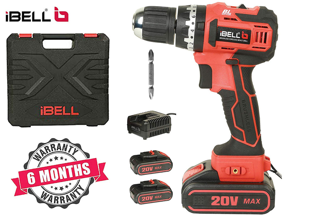 iBELL BM18-60 20V Brushless Impact Driver Drill (Cordless) with 2 Batteries, Charger, Case and Screw Driver Bits - 18Months Warranty.