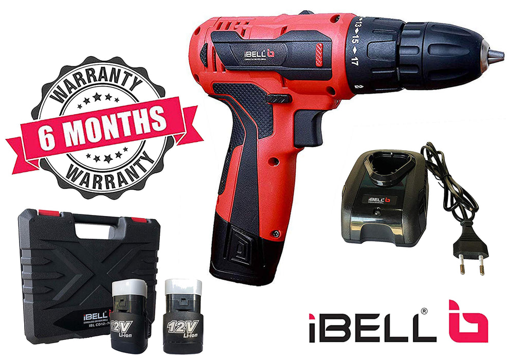 iBELL Cordless Driver Drill CD12-74, 12-Volts (2 Battery+BMC Box+Extra 2 Sides Screw Driver Head)