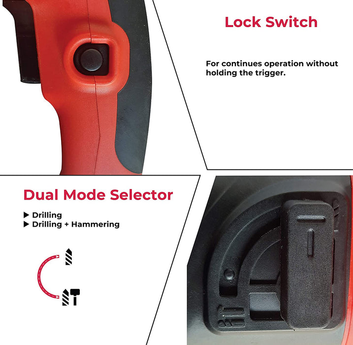 iBELL RH20-25, SDS-Plus, 20MM, 500W Heavy Duty Rotary Hammer Drill, Safety Clutch 2 Functions with Vibration Control, Chisels and Drill Bits with Case - 6 Months Warranty