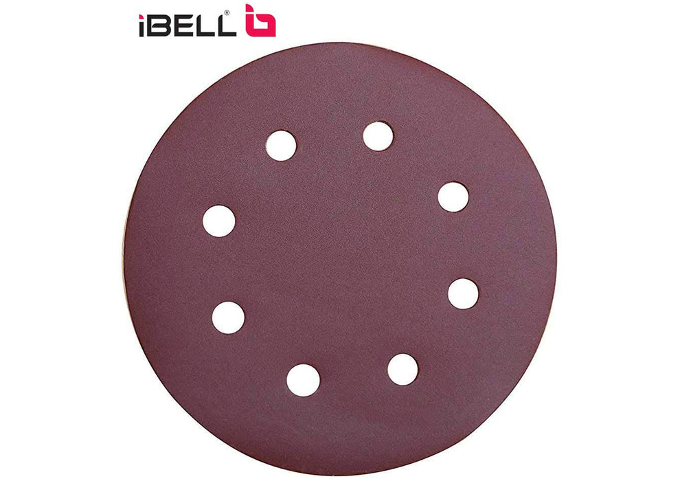 iBELL 180 mm/7-inch Sanding Disc with 8 Holes for Dust Vacuum 120 Grit (Brown) - Pack of 10 Pieces